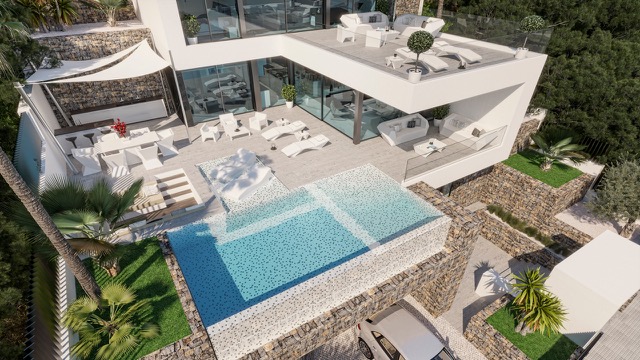 Project van moderne villa met prachtig uitzicht op zee in Calpe